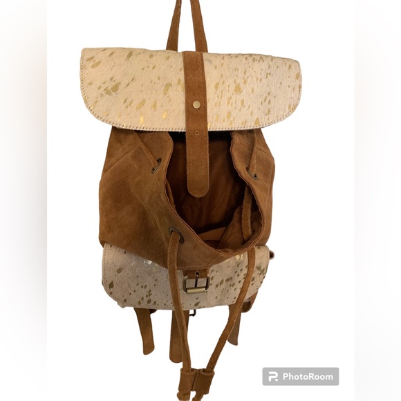 Jane Marie genuine leather cowhide speckle gold backpack - Picture 7 of 12